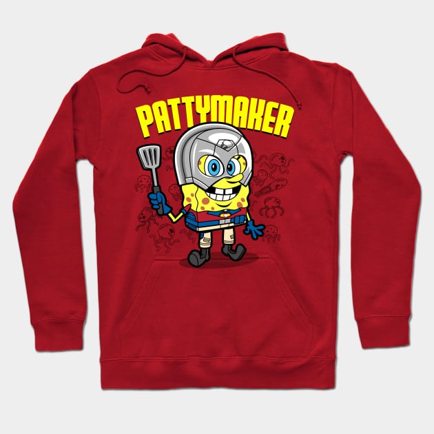 Funny Cute Superhero Burger Maker Cartoon Parody Hoodie by BoggsNicolas